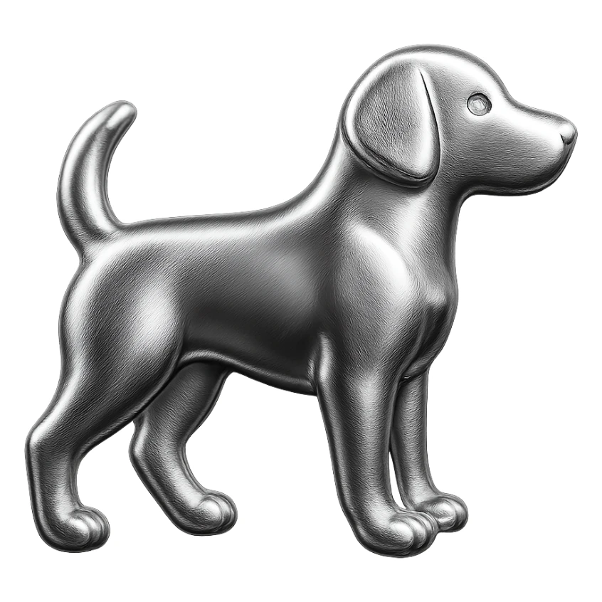               Apply a high-end, photorealistic metallic chrome material to the provided {subject}. The material should have a smooth, slightly curved surface with subtle reflections and soft shadows, resembling brushed or polished silver metal. Preserve the exact shape, proportions, and design of the original object. Set it against a solid black background (#000000) in 8K resolution. The lighting should enhance the beveled edges and reflective highlights, creating a sleek, premium finish. {subject} = dog sticker