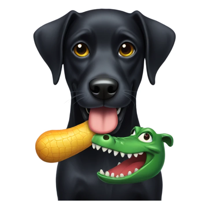 Black dog with alligator toy in mouth sticker