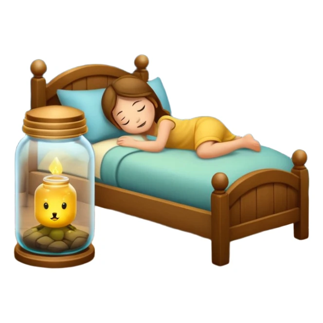 firefly jar used as night lamp beside sleeping critter sticker