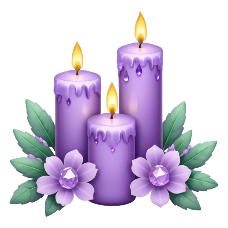 Aesthetic scenic romantic lavender lilac pastels beautiful gorgeous holy divine spiritual pretty elegant sparkly shiny scene of Candles, flowers, plants leaves, amethyst crystals, scenic aesthetic scenery sticker