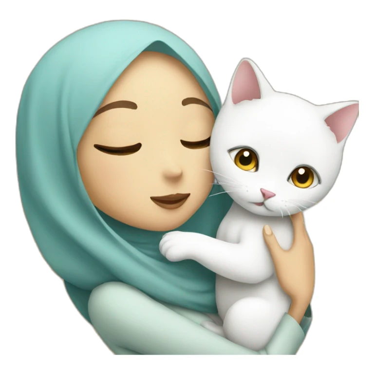 Hijab women kissing white cat sticker