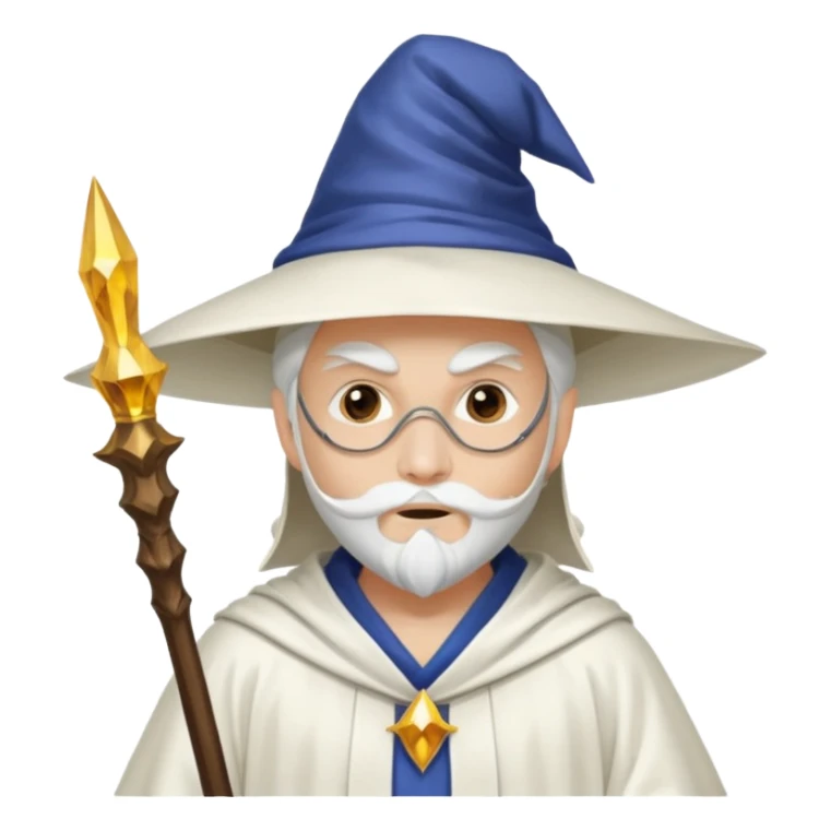 A wizard in white with white mask and pointy hat sticker