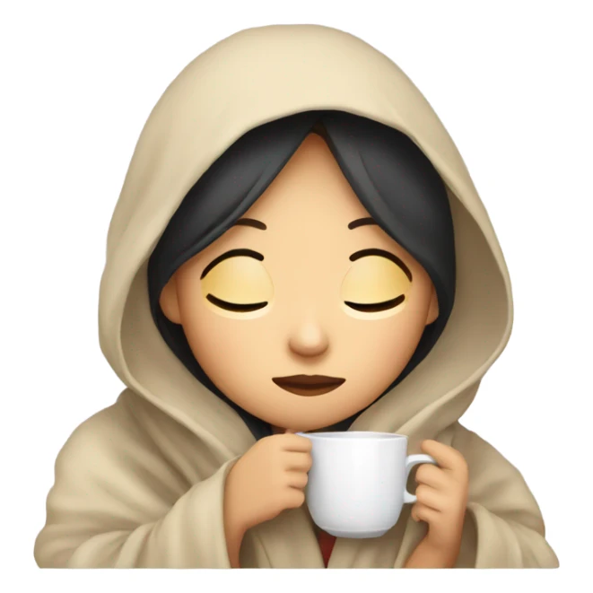 asian girl inside a blanket sipping coffee eyes closed sticker