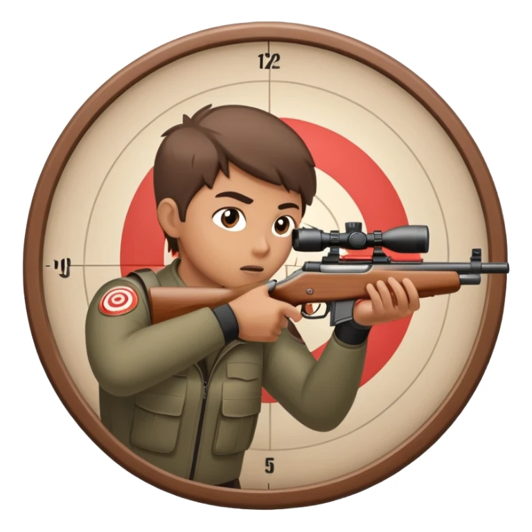 A focused shooter aiming a rifle at a target, standing in a shooting range with perfect posture. The target is in clear view, and the atmosphere is intense and precise, emphasizing concentration, accuracy, and discipline in the sport of shooting. sticker