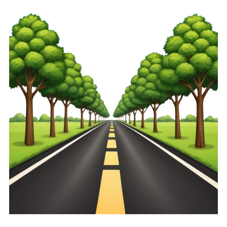 A long horizontal road (without lines) with trees and bushes on the sides and behind sticker