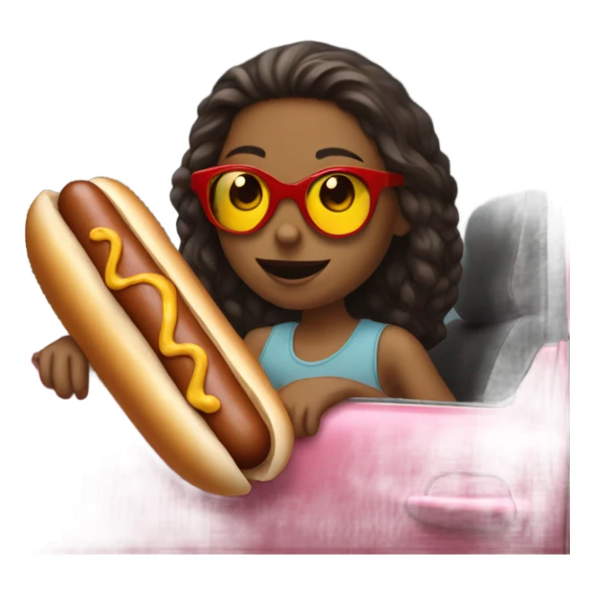 girl in sunglasses by car eating hot dog sticker