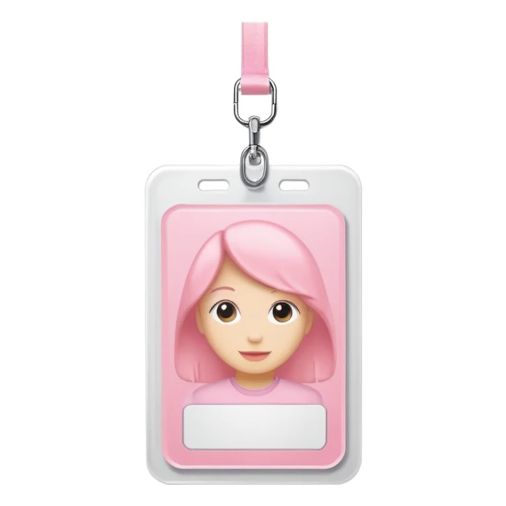 pastel pink ID badge with a lanyard sticker