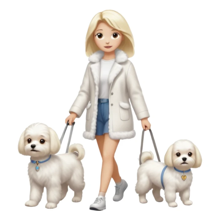 blonde woman wearing white, walking ONE maltese dog sticker