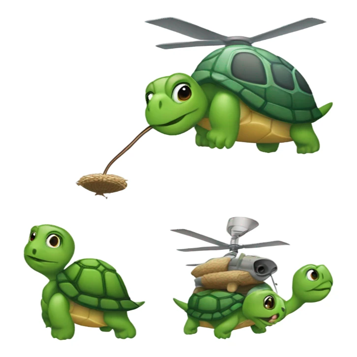turtle eating a helicopter then pooping it out of a straw sticker