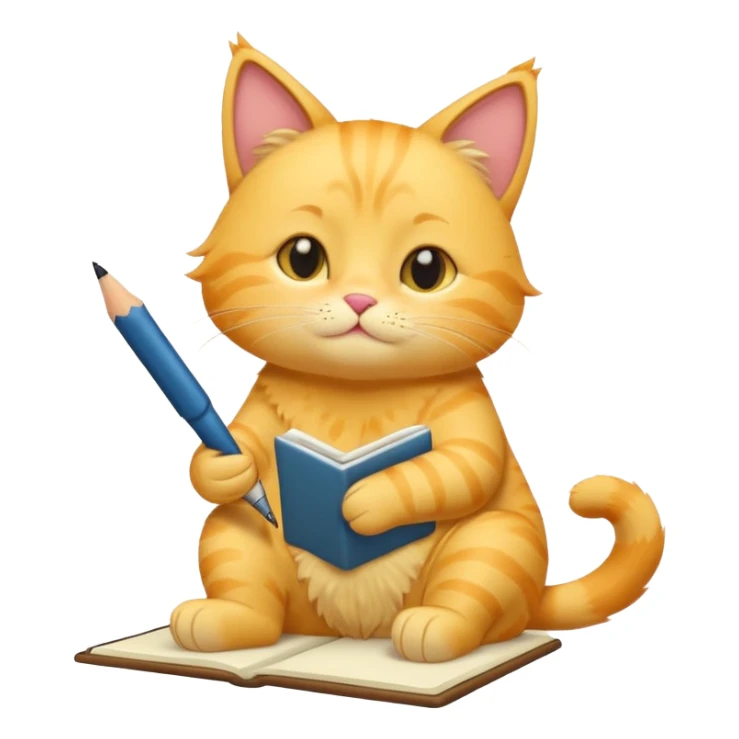 cute yellow lazy cat with full body with note and pen and no clothes sticker