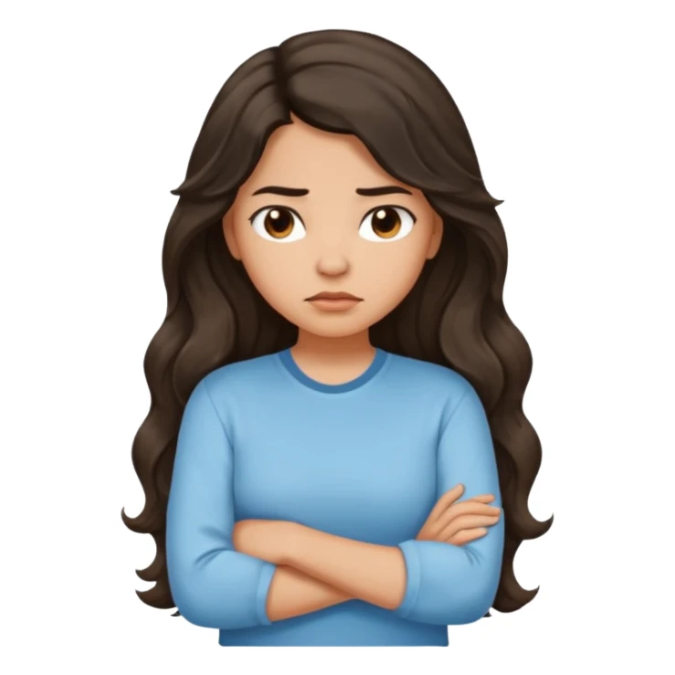 Hispanic light tan girl with long dark wavy hair with arms folded and pouting sticker