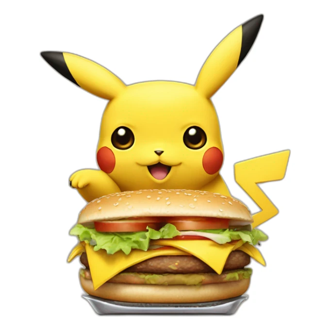 Pikachu qui fait du skateboard en mangeant un burger sticker