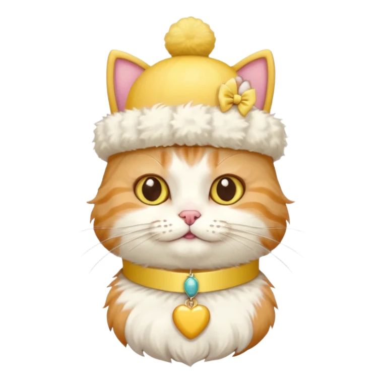 cat wearing a creamy cake hat with fun necklace around his neck and a yellow bow in the middle sticker
