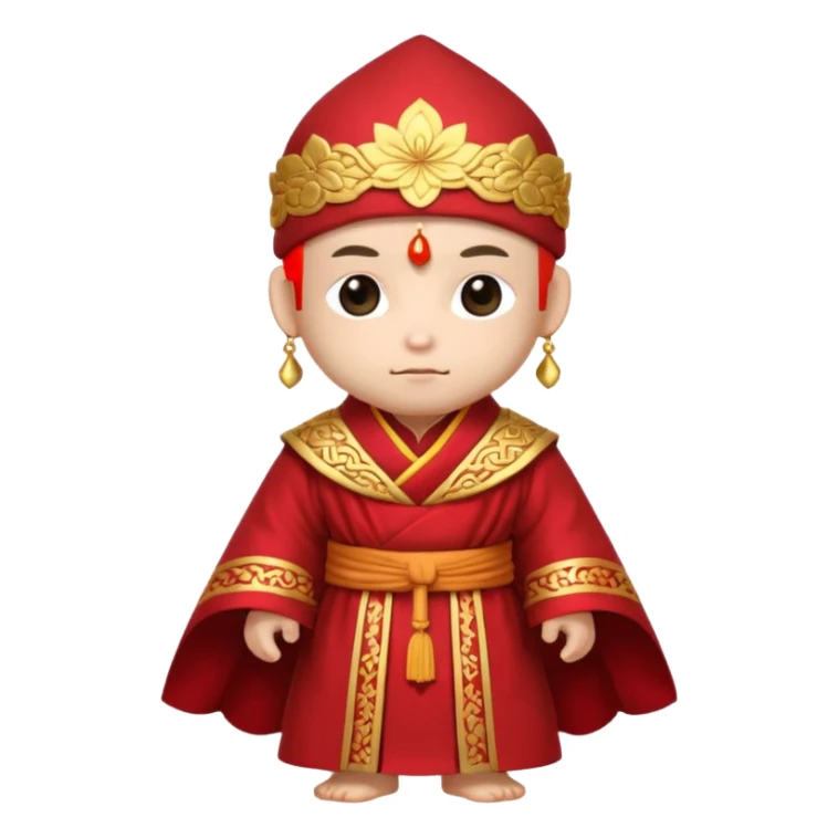 A small chibi-style monk character with red ceremonial robe with layered fabric and decorative gold-like patterns and an ornate red monk hat shaped like lotus petals.

 sticker