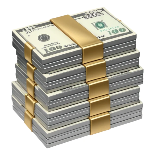 Metallic black-and-white money pack emoji, simple geometric stack of bills,minimal style
 sticker