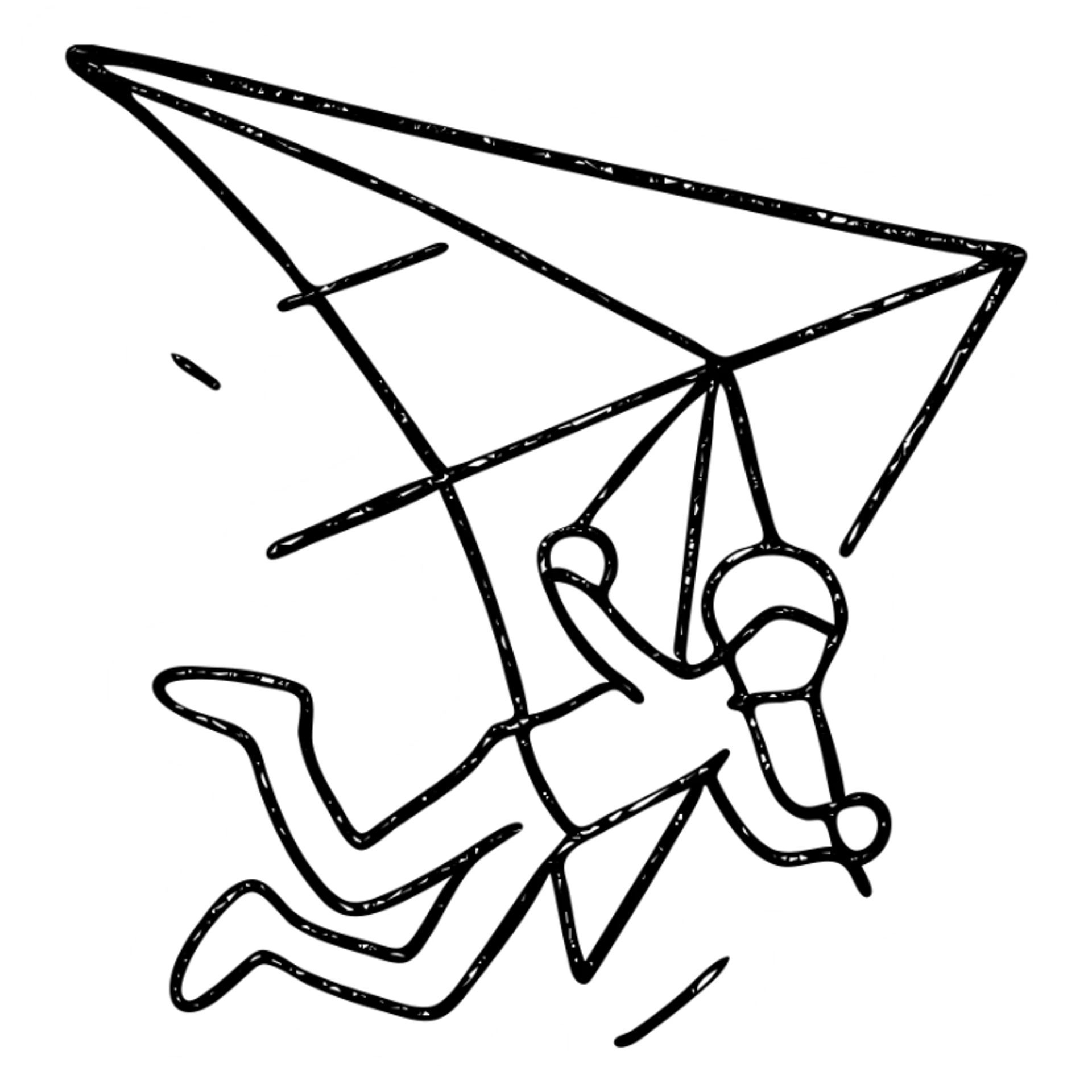 hand-drawn outlined icon of a hang glider and pilot in mid-air stunt sticker