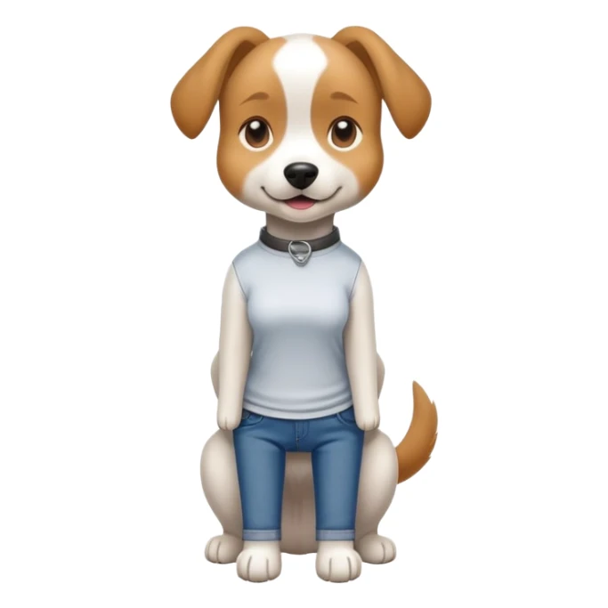 female dog upright casual clothes jeans t-shirt friendly expression sticker