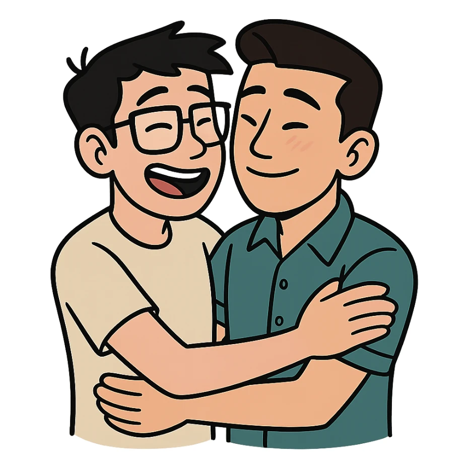 asian gay couple, cartoon style simple clean lines sticker