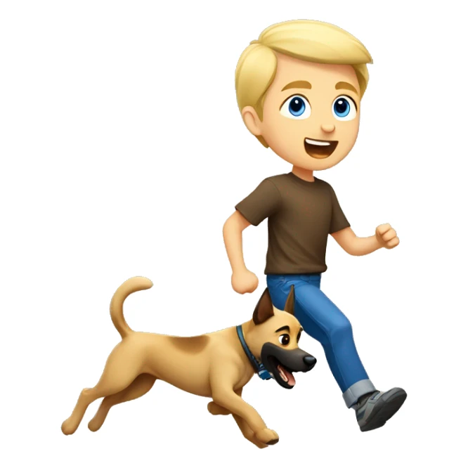 blond boy with blue eyes running with his malinois dog sticker