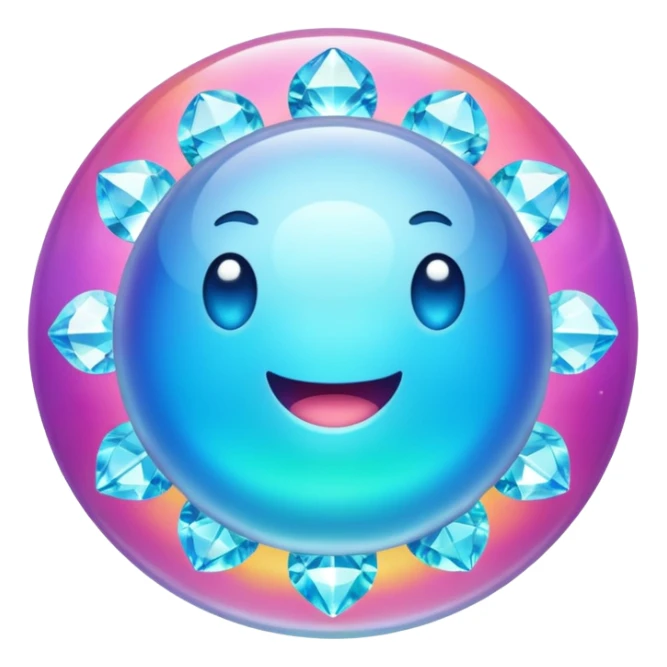 round blob with arms holding a shiny diamond sticker