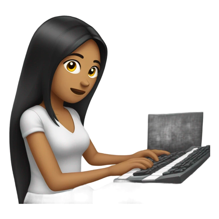 woman with black straight hair typing sticker