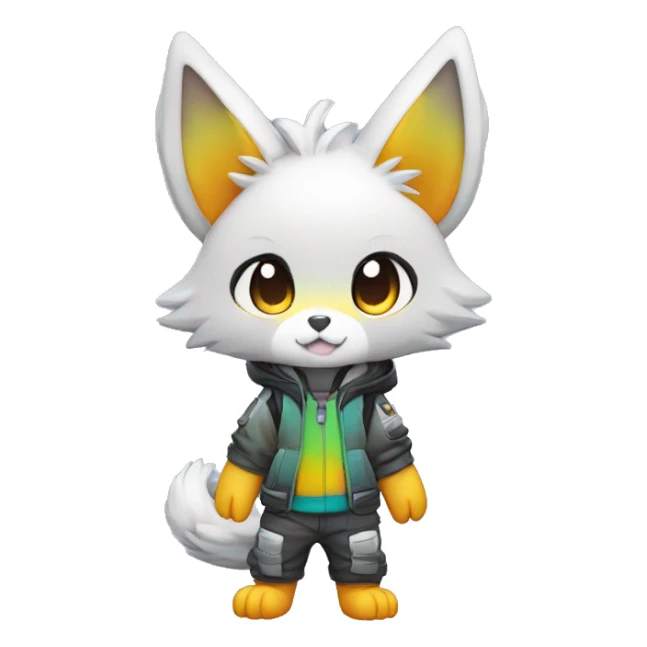 shiny, colorful, gradient, Kemono-style, Chibi, Anthro-Fur-Sona-Fakémon, techwear, Full Body sticker