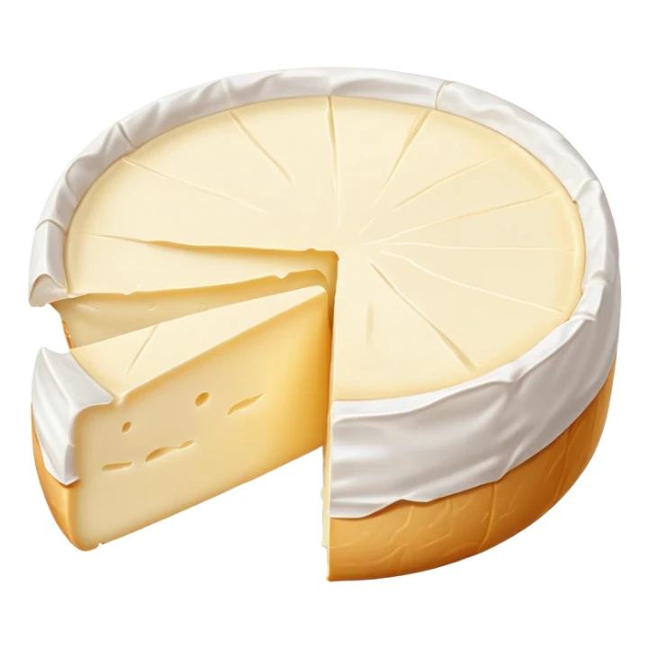 cinematic-realistic-brie-cheese-emoji,-featuring-soft-ripened-cheese-with-a-delicate white rind-rendered-with-lifelike-detail-and-inviting,-natural-lighting sticker