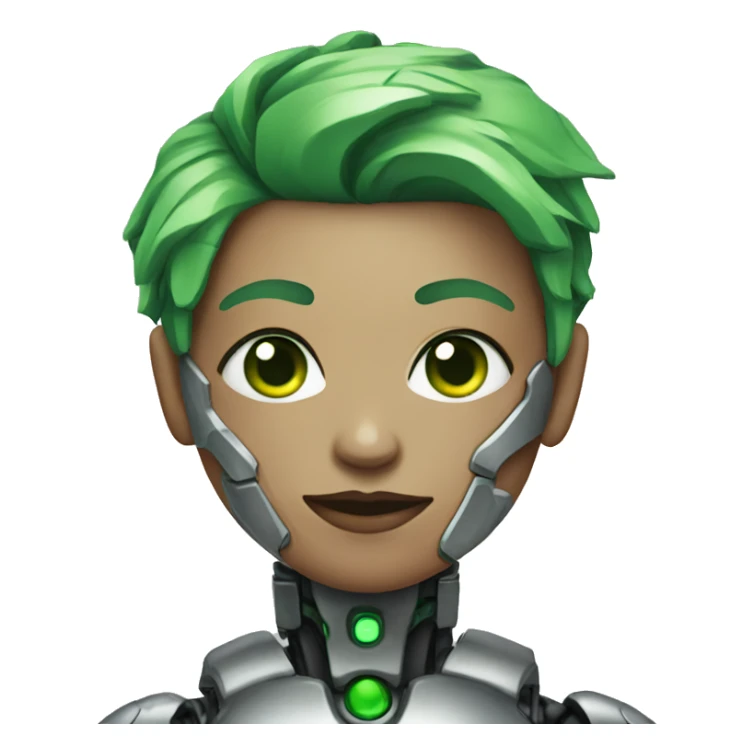 Cyborg with green eyes and green hair sticker