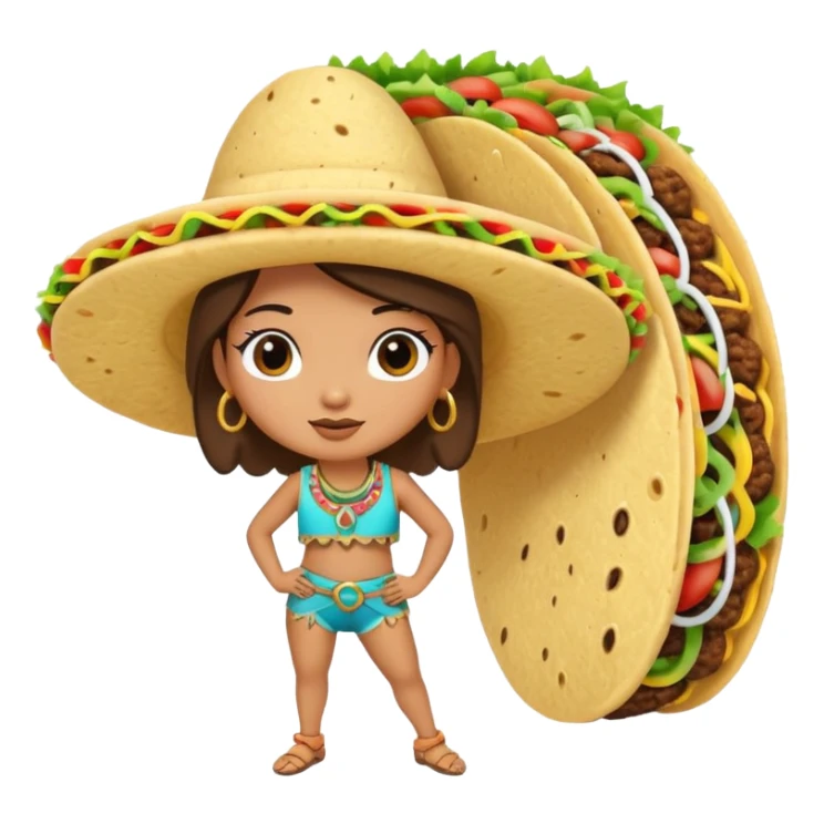 a taco with hoop earrings, long lashes, and a hand on its hip sticker
