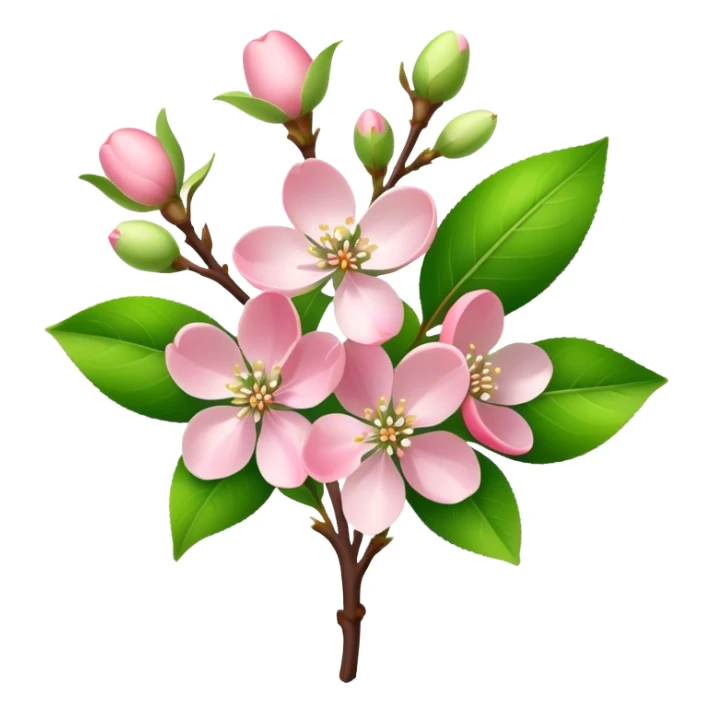 luxuriant bouquet light pink Apple blossom, luxuriant, stem, leaf, bud sticker