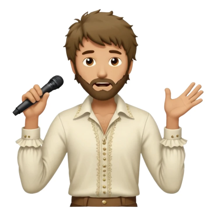 solarpunk realistic ultra HD - unkempt, shaggy with big sideburns Jim Morrison in an ivory Victorian shirt, in an trance dramatic pose, sings on stage sticker