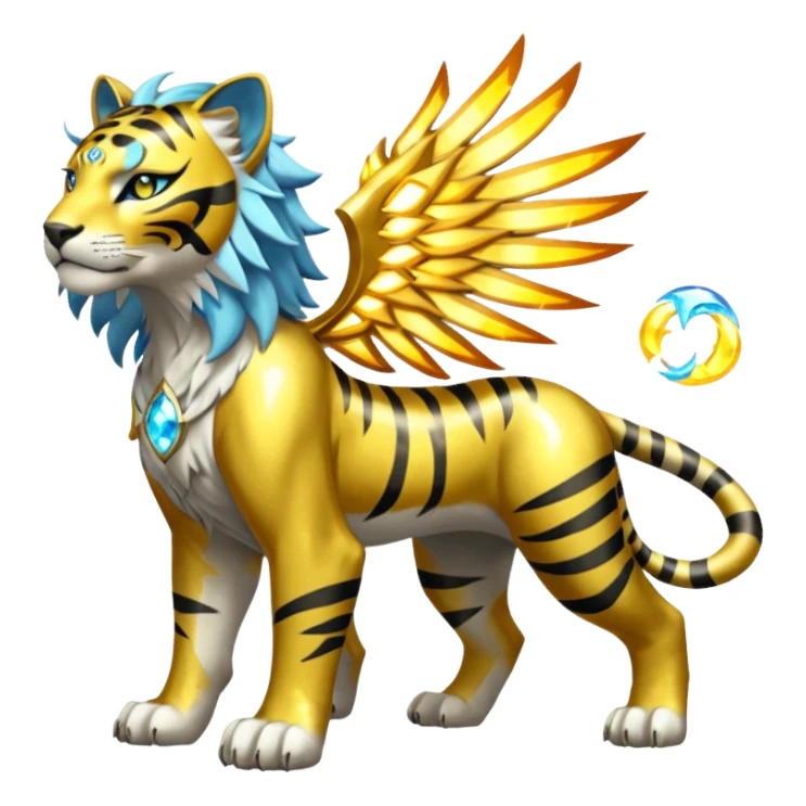 Solarpunk solar aesthetic shiny glowing divine lighting glimmering shimmering Amaura-Solgaleo-Tigress-Luxray-Trico-fusion (full body) sticker