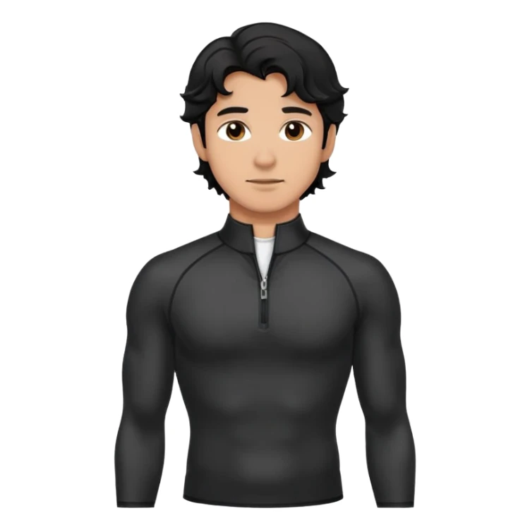 Man with wavy black hair wearing compression black long sleeve zippered collar shirt sticker