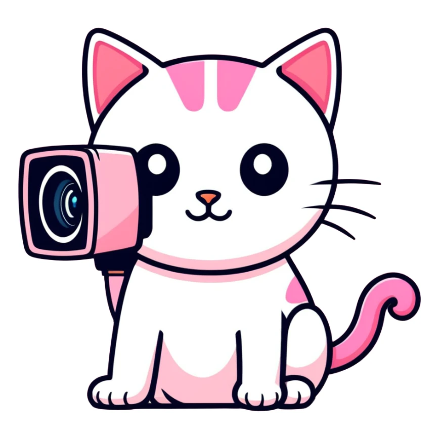 creative and modern pink cat merged with a CCTV camera sticker