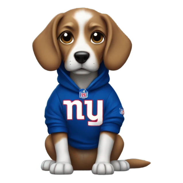 Dog wearing a NY Giants hoodie sticker