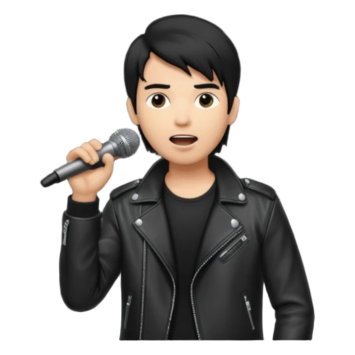 A cool male singer in leather jacket, singing into a standing microphone. sticker