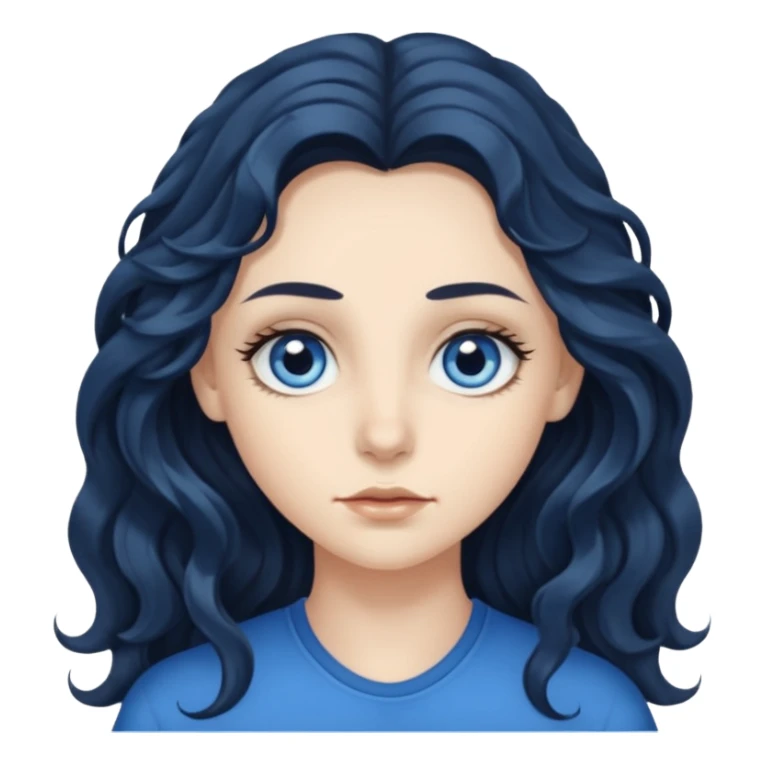 long dark wavy hair with big blue eyes and long dark eyelashes sticker