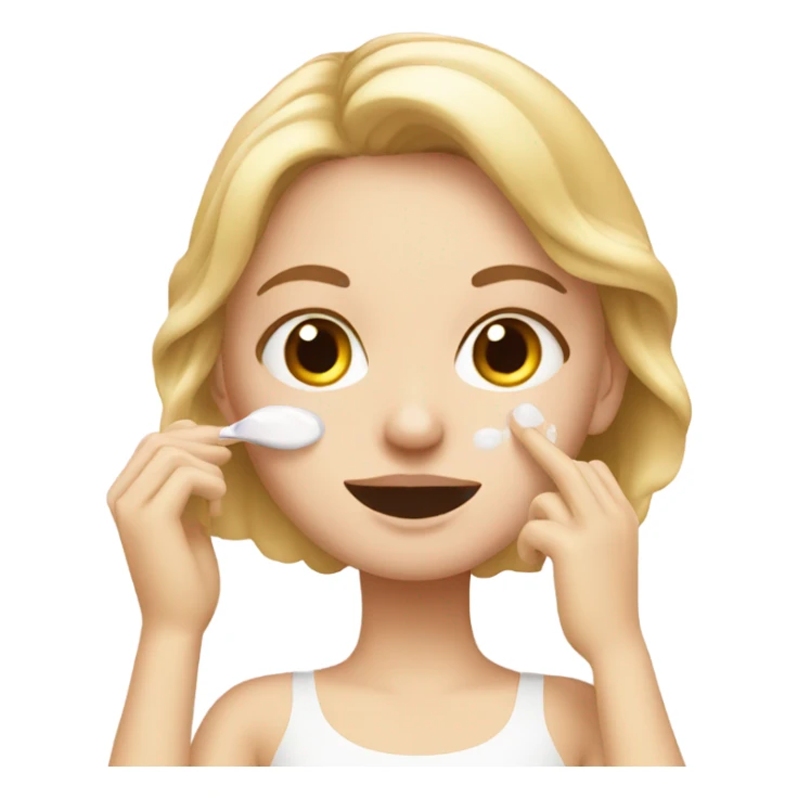 white girl applying cream on face sticker