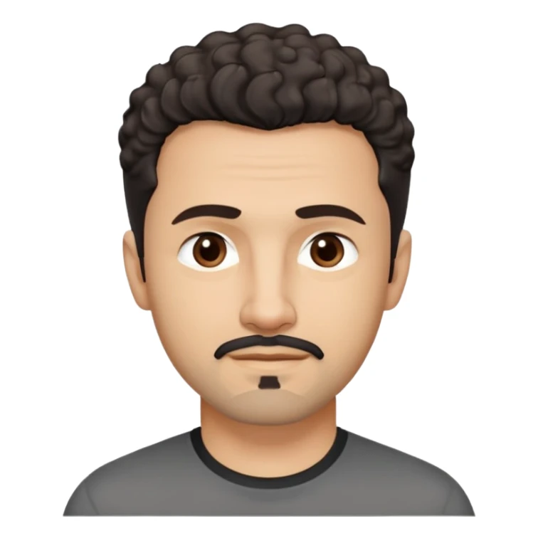 Man in his early 50s with light brown complexion. Strong jawline with soft expression. Kind dark brown eyes. Slight pleasant smile. Black goatee with subtle gray. Short curly dark hair with slight receding hairline. Professional but friendly demeanor. Wearing a black casual shirt. sticker