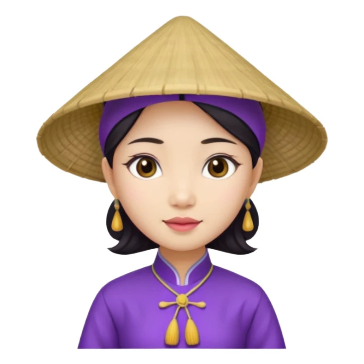 ancient vietnamese girl with aodai and conical hat, purple sticker