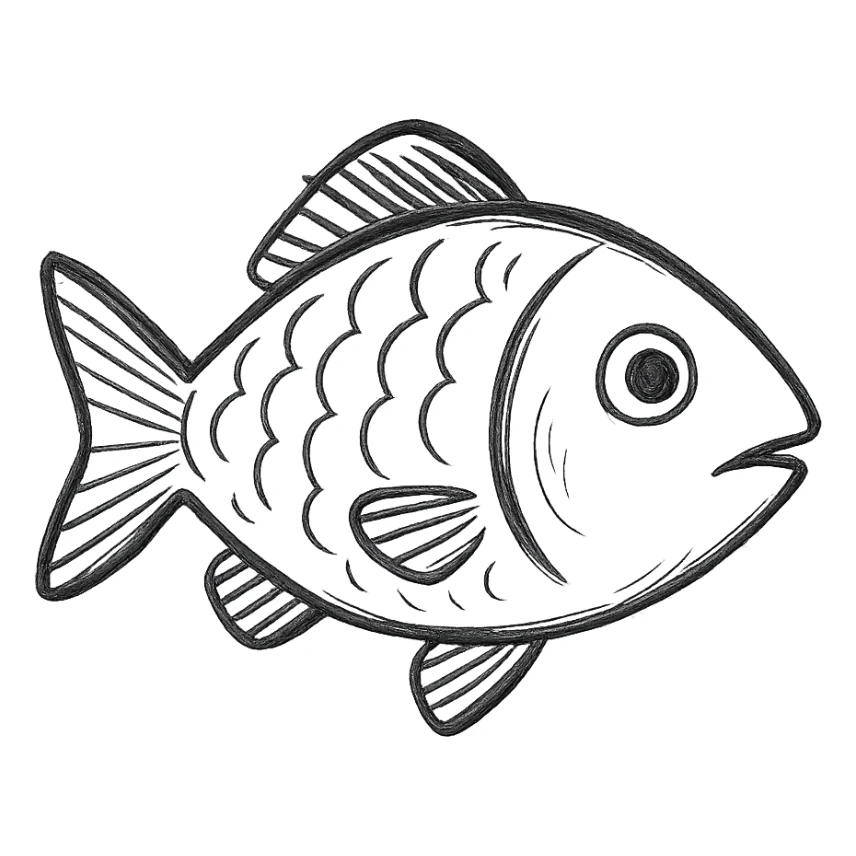 fish, detailed sketch, hand drawn icon style sticker
