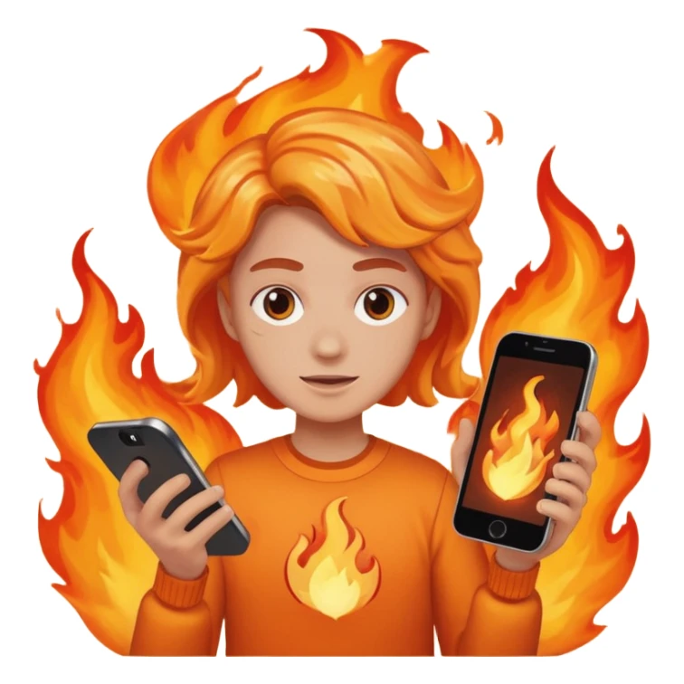 una  fuego que tenga en la mano un telefono sticker