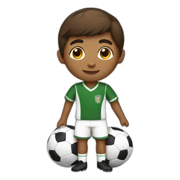 brown boy wearing soccer uniform holding a football sticker