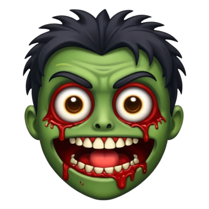 crie um emoji de zumbi de cabelo preto bagunçado sticker