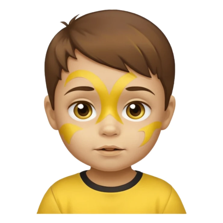 brown hair baby with yellow face paint and yellow shirt sticker