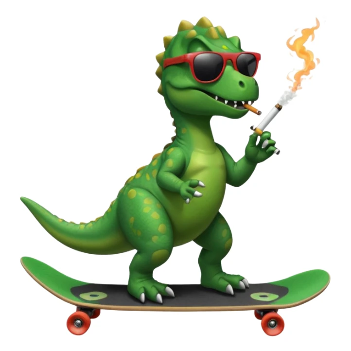 Dinosaur on a skate board smoking and wearing sunglasses sticker