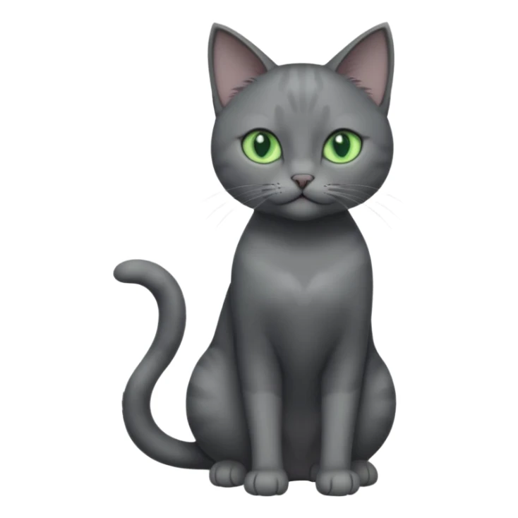 full body view of beautiful female solid dark grey cat with green eyes, grey face, white toes/paws and white patch on her chest sticker