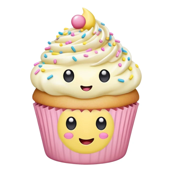 adorable pastel cupcake with sprinkles and a tiny happy face sticker