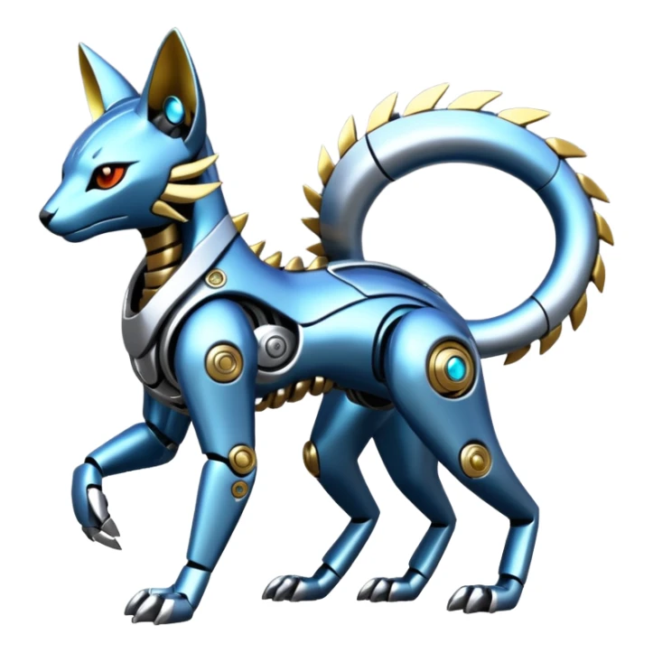 Mechanical shiny alloy metallic futuristic steel highly advanced technological cyborg cybernetic Genet-Absol-Zeraora-Primagen-fusion-creature  sticker