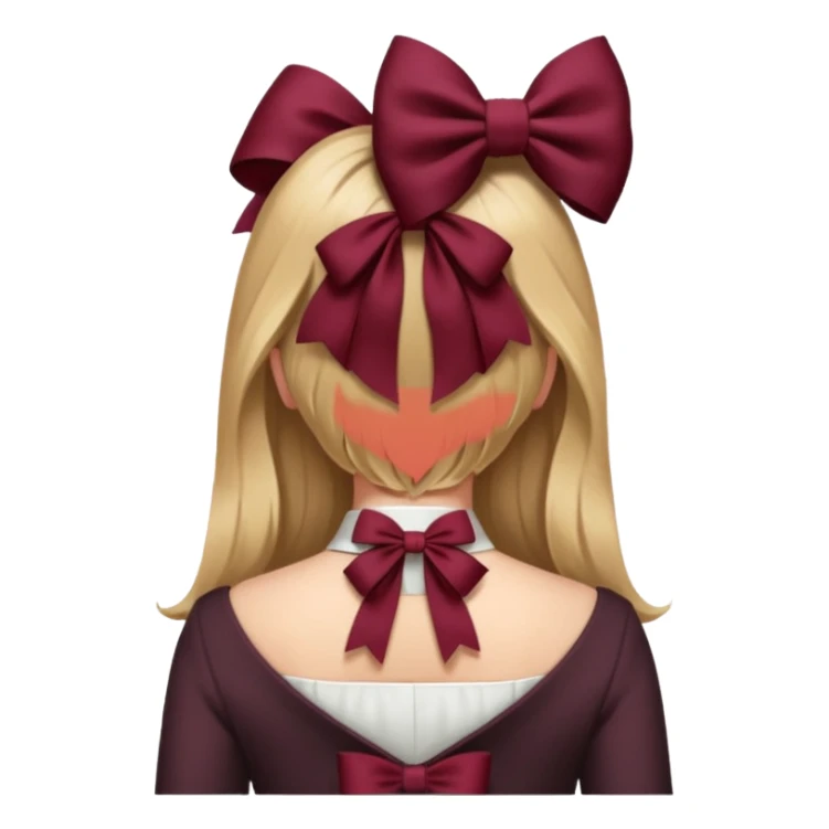 A burgundy bow in dark blond hair from the back sticker